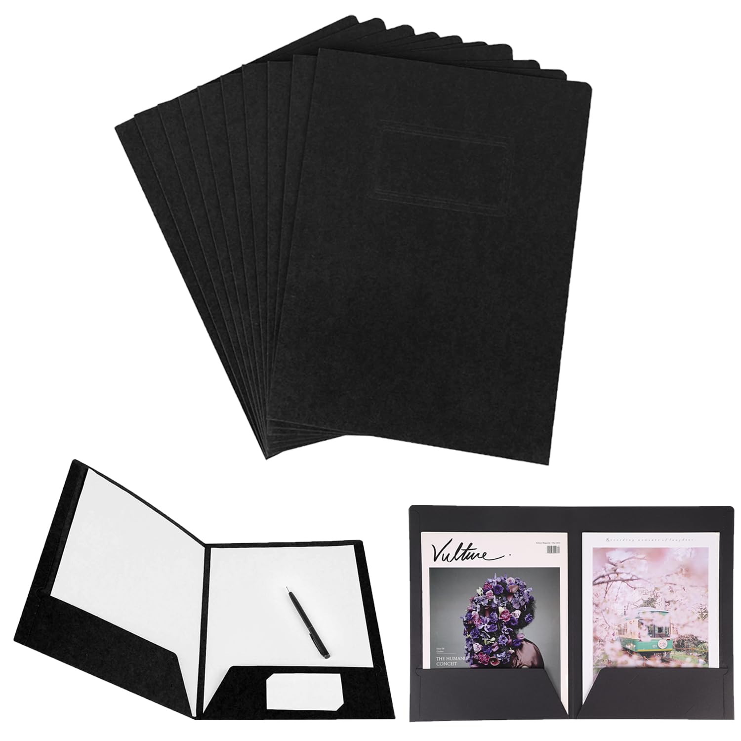 10Pcs A4 Kraft File Folders Foolscap Square Cut Folders Office Double Inserts Presentation Document Folder Reports Project Folders Portfolio Paperwork Organiser with Cards Slot for Office School