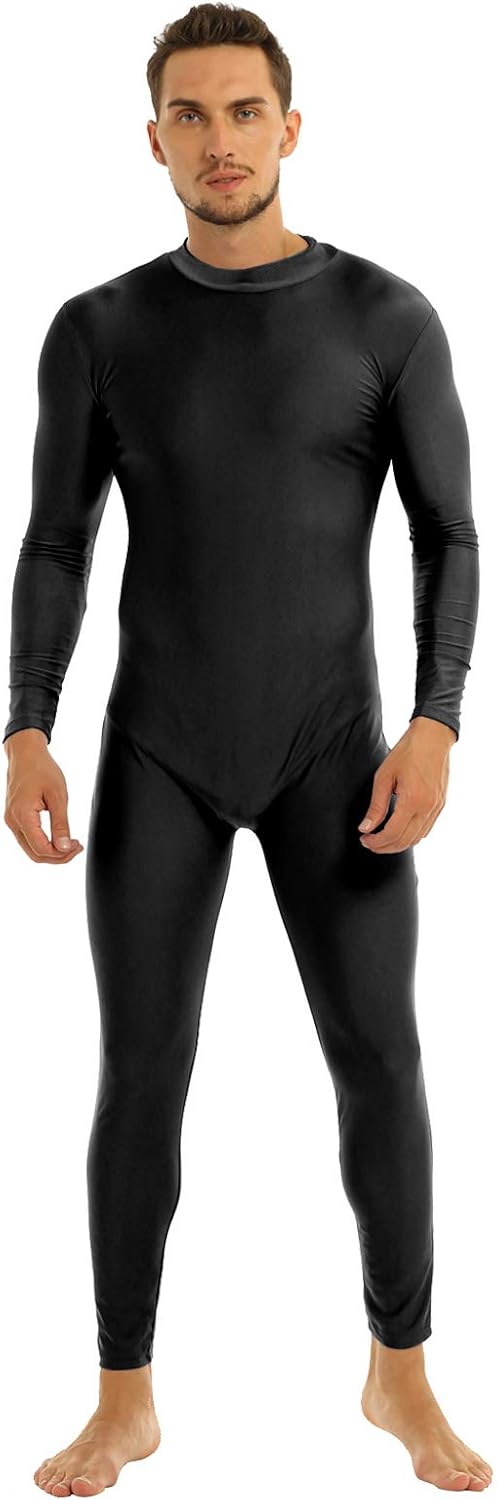 easyforever Mens Adult One Piece Turtleneck Long Sleeve Full Body Leotard Footless Bodysuit Dancewear