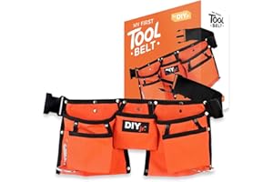DIY JR My First Tool Belt by DIYjr - Real Tool Belt for Kids Sturdy Tool Apron for Children Orange Construction Childs Toolbelt Adjustable Waist Boys and Girls Junior Carpenter Set