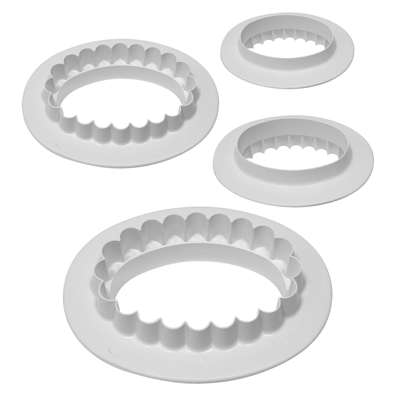 PME OV515 Plain and Fluted Double Sided Oval Cutter, Set of 4 White