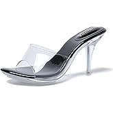 LIURUIJIA Clear Heels For Women Sexy Slip On Open Toe High Heeled Dressy Sandals Comfortable Strappy Mules
