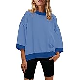 Nirovien Womens Short Sleeve Sweatshirt Oversized Crewneck Sweatshirts 3/4 Sleeve Casual Summer Tops