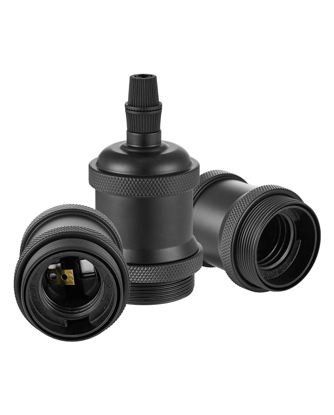 Vecys 3 PCS E27 Vintage Bronze Lamp Socket Adapter Edison Retro Lamp Holder Adapter for Vintage Light Bulbs Pendant Lamp（Black）