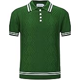 OXKNIT Men’s Knitted Vintage Polo Shirt, 1960s Mod Style Retro Polo Textures Shirt with Double Line Neck