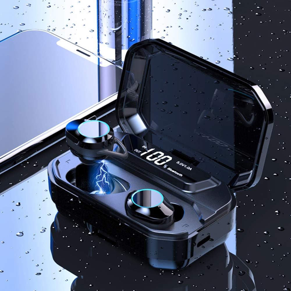LYMOC G02 LED Battery Display TWS Wireless Earphones 3300mAh Charger for Phone Bluetooth Earbuds Headset Earpiece Deep Bass with CVC6.0 Noise Cancell Wireless Headphone for Business/Driving (Black)