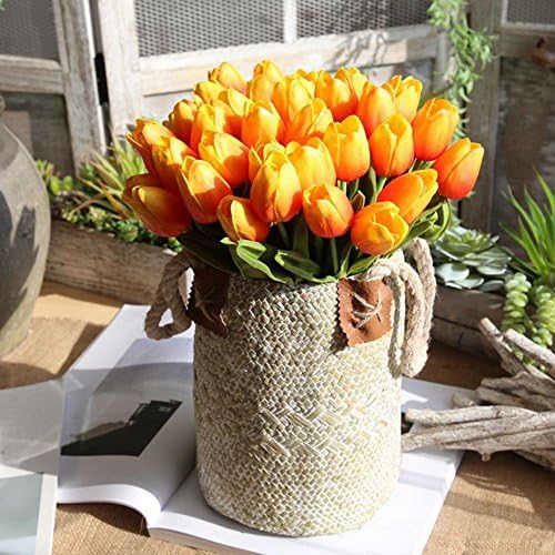Meide Group USA 10" REAL TOUCH Mini Tulips Spring Flowers for Home decor, wedding bouquets, and centerpieces (24 PCS) (Sunset Orange)