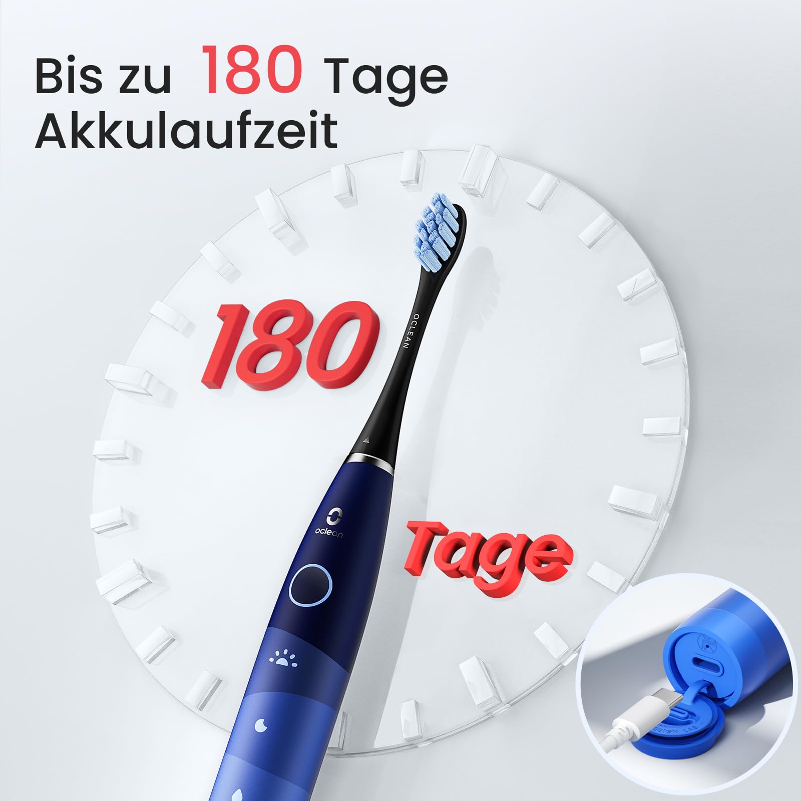 Oclean Elektrische Zahnbürste TravelGo Flow Gift Set, 180 Tage Akkulaufzeit Schallzahnbürste mit Reiseetui, 5 Modi Electric Toothbrush mit 6 Bürstenköpfen für Zahnreinigung, Zahnbürste mit USB, Blau 2