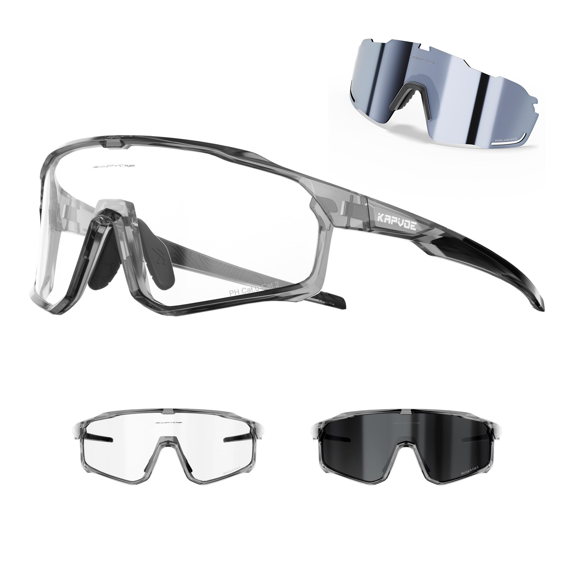 KAPVOE Cycling Glasses Polarized Photochromic Interchangeable Sports Sunglasses Clear UV400 Protection Women Men Bike Goggles Running MTB Bicycle Fishing Riding Golf Driving Hiking Glass Cycle