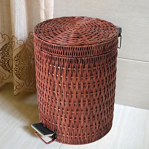 WWJ Rattan dustbin. pedal-bins for household use. European-style rocker covers the living room wastepaper basket. en vogue bathrooms kitchen trash can , brown