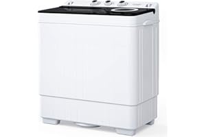 KUPPET Compact Twin Tub Portable Mini Washing Machine 26lbs Capacity, Washer(18lbs)&Spiner(8lbs)/Built-in Drain Pump/Semi-Automatic (White&Black)