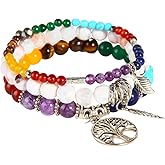 Jardme Healing Crystal Bracelets for Women, 8mm Beaded Natural Stone Stretch Chakra Bracelets Tree of Life Bracelet Jewelry Gifts for Women