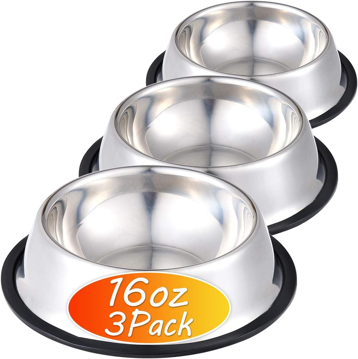 Stainless Steel Dog Bowl with Rubber Base for Food and Water, Pet Food Container, Perfect Choice for Small/Medium Dogs or Cats