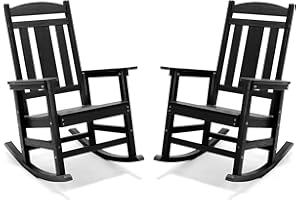 LUE BONA Outdoor Rocking Chairs Set of 2, Weather Resistant Poly Plastic Rocker, 350lb Heavy Duty, Oversized Porch Rocker for Adult, High Back Smooth for Outdoor & Indoor, Black