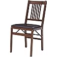 Meco STAKMORE True Mission Folding Chair Walnut Finish, Set of 2, Weight Capacity 300 Pounds, Solid Wood Chair, Padded Vinyl Upholstered Chair, Folds to 8” for Storage, No Assembly Required