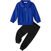 Arshiner Boys Quarter Zip Blue Sweatshirt and Black Sweatpants Fall Winter Clothes Outfitst 7-8 Years