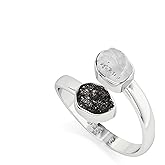LUSTRE AND LIGHT Natural Raw/Rough Black Tourmaline & Herkimer 2 Stone Size Adjustable Stackable Twister Ring for Women in Sterling Silver, April & October Birthstone Gifts for Her (Bezel-Set)