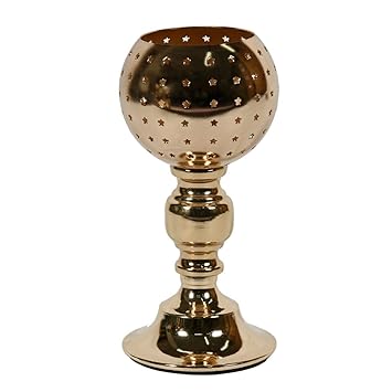 Hiki Ziki Diwali Gift/Diwali Deepawali Decoration Electric Metal Akhand Diya Decorative Brass Crystal Oil Lamp Tea Light Holder Lantern Oval Shape | Puja Lamp