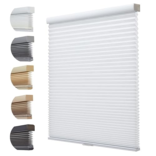 Persilux Honeycomb Blinds for Windows Cordless Cellular Shades Light Filtering 1.5" Cell Room Darkening for Home, Sun White, 26" W x 48" H
