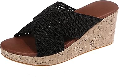 Kanzd Platform Sandals for Women Cross Strap Wedge Sandals Summer Casual Comfort Wedge Slipper 