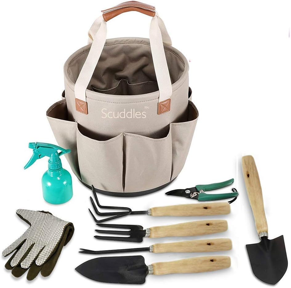 Amazon Com Scuddles Garden Tools Set 9 Piece Heavy Duty Gardening Tools Wiith Ergonomic Hand Digging Weeder Rake Shovel Trowel Sprayer Gloves Gift For Men Women Upgraded 2020 Version Garden Outdoor