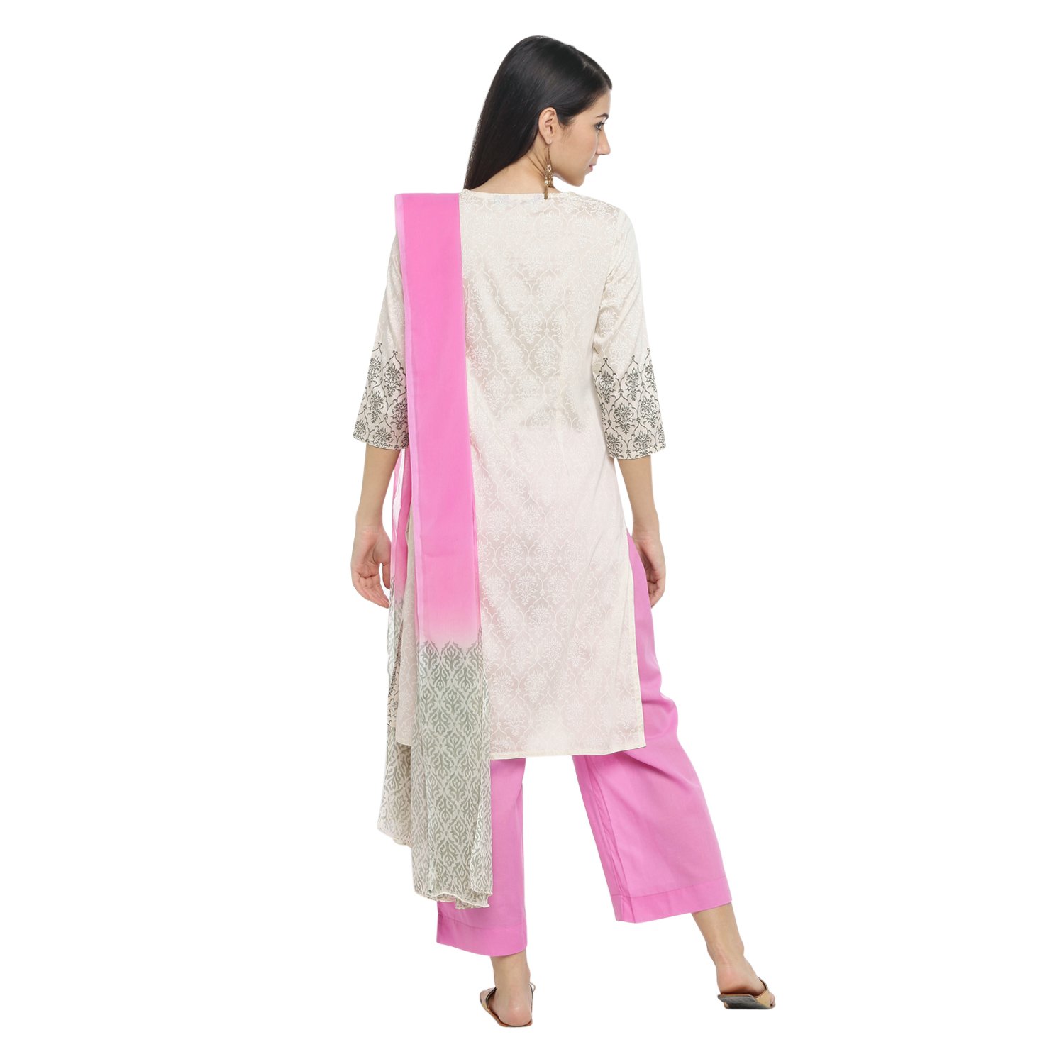 trishaa by pantaloons women's polyester straight pant kurta set