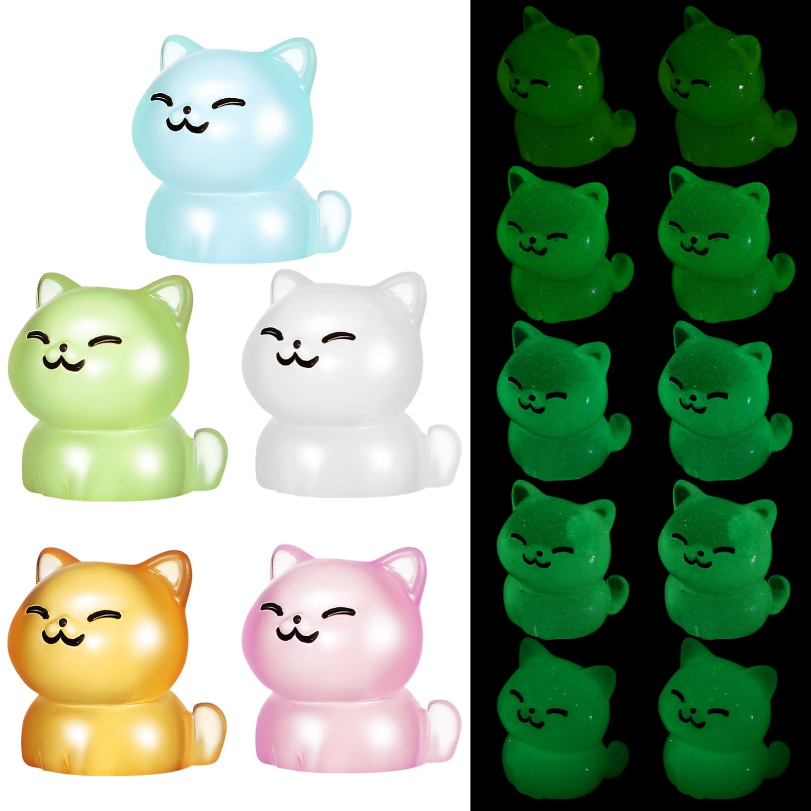 TOYANDONA 20 pcs Miniature Cat Figures Glow Dark Cats Tiny Animal Figurines Dollhouse Landscape Garden Craft Decorations
