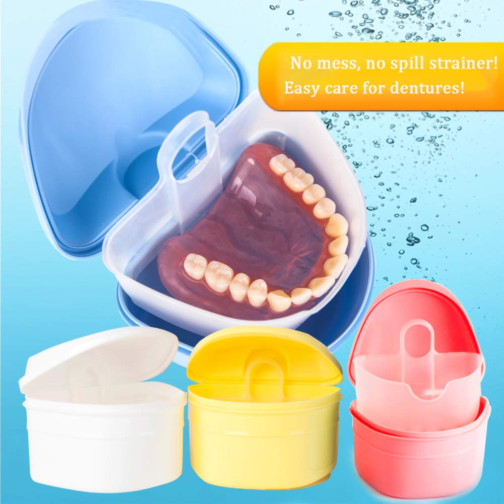 Denture Bath Box Cup, Complete Clean Care for Dentures, Clear Braces, Mouth Guard, Night Guard & Retainers, Traveling : Beauty