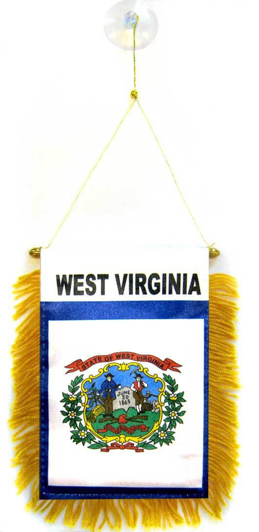AZ FLAG - West Virginia Mini Banner - 6'' x 4'' - 100% Polyester US state of Virginie occidentale Small Pennant for Car - Double-sided Flag with Suction Cup Hanger