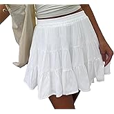 Tsher Women's High Elastic Waist Ruffle Casual Boho A-line Mini Skirts 0328