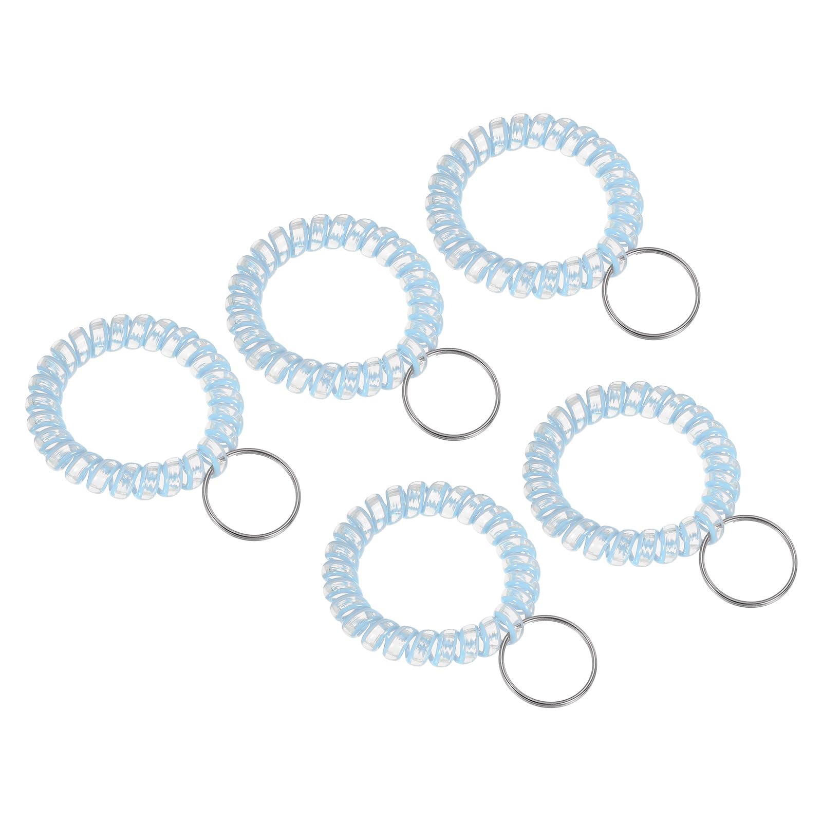 PATIKIL Stretchable Wristband Wristlet Keychain, 5 Pack TPU Spiral Wrist Coil Key Ring Holder for Outdoor Sport Gym Pool Sauna ID Badge, Clear Light Blue