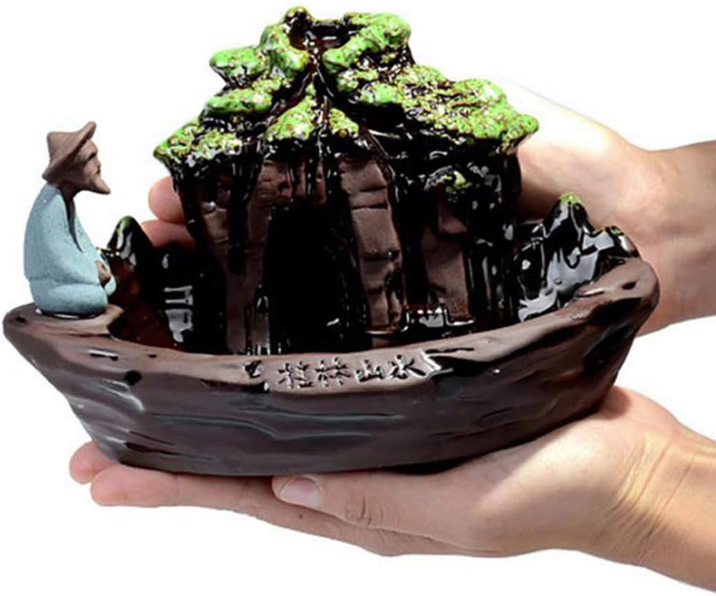 LYUS Ceramic Incense Holder Backflow Incense Burner Censer for Home Decoration (Guilin Scenery)