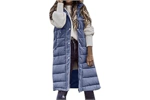MELDVDIB Winter Long Puffer Vest for Women Windproof Hooded Quilted Down Vest Padded Sleeveless Long Coats Jacket Outerwear