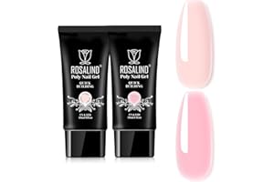 ROSALIND Soft Pink&Pearl Pink Extension Gel, 2 PCS 30ml Pearl Pink Poly Nail Gel kit Soft Pink Nail Builder for Nail Art, Nail Thickening Poly Nail Gel Tube Need UV Lamp