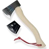 SUIZAN Japanese Hatchet 14" - Small Hand Axe for Camping Bushcraft Carving | Forged Steel Axe for Woodworking Splitting Kindling Firewood Survival Outdoor Gift with Cowhide Sheath Samurai Cord