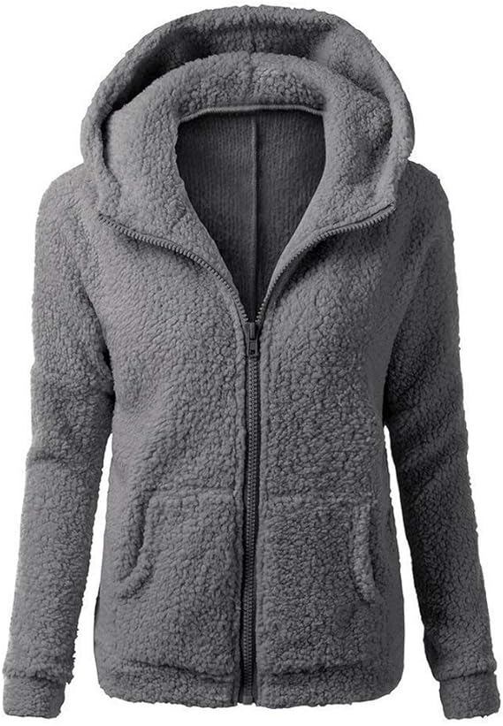 Ladies Outwear Fashion Elegant Hooded Fluffy Fleece Jacket Autumn