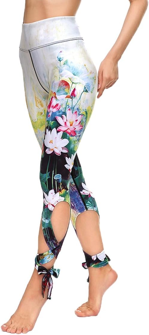 COCOLEGGINGS Womens Digital Print High Waisted Workout Capri Leggings Tights