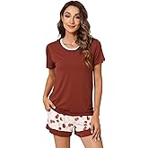WiWi Pajamas Set for Women Cooling Short Sleeve Sleepwear Soft Knit Shorts Pjs Sets Viscose from Bamboo S-XXL