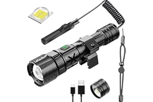 LEKAUFEN 10000 Lumens XHP70 Tactical Flashlight for Rifle - USB Rechargeable Picatinny Rails Mount Flashlight with Pressure Switch, Adjust Focus, 5 Modes Bright Weapon Light for Outdoor Indoor