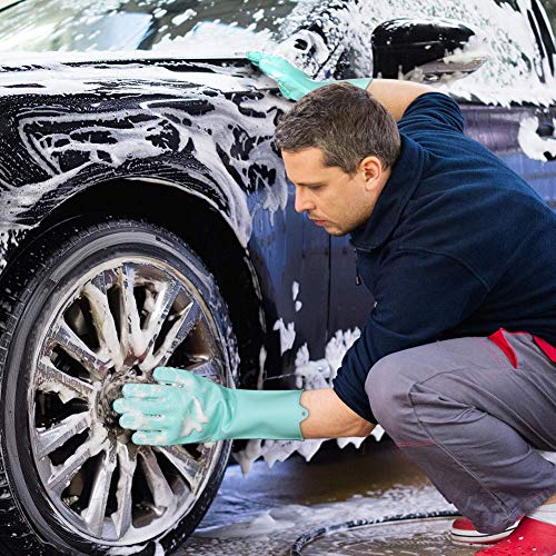 image for Silicone Dishwashing Cleaning Gloves with Wash Scrubber, Apsung 2 Pair