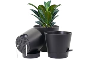 UOUZ Self Watering Plant Pot, 10/9/8 inch Set of 3 Plastic Planter Pots for Indoor Plants with Drainage Holes Deep Reservoir for Indoor Outdoor Plants and Flowers, Black