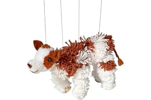 Artisan Owl Cow Farm Animal Marionette Puppet - Yarn Cow with Wooden Feet, Detachable Strings