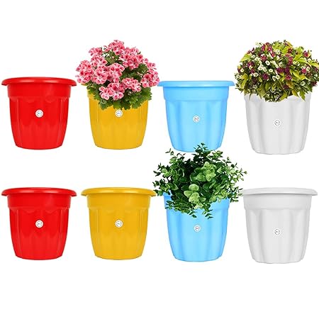 Kraft Seeds Gate Garden! 10 Inch Flower Pots - Durable, Reusable, Spectacular Design, Lightweight with Drainage Hole Set of 8 Pots/Flower Pots in Light Attractive Colourful Set