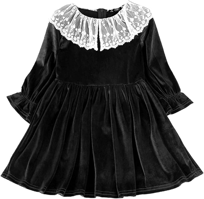 Toddler Kids Baby Girl Gold Velvet Dress Lace Trim Doll