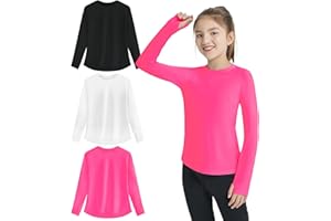 EXARUS Girls Long Sleeve Shirts Athletic Quick Dry Tops Performance Tees UPF 50+ with Pockets Thumb Holes Workout Teens