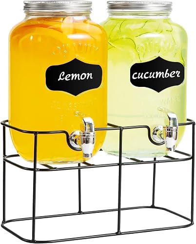 2-Pack 1 Gallon Glass Drink Dispensers With Stand – Beverage Dispenser For Parties, Lemonade, Punch, Iced Tea - View #4