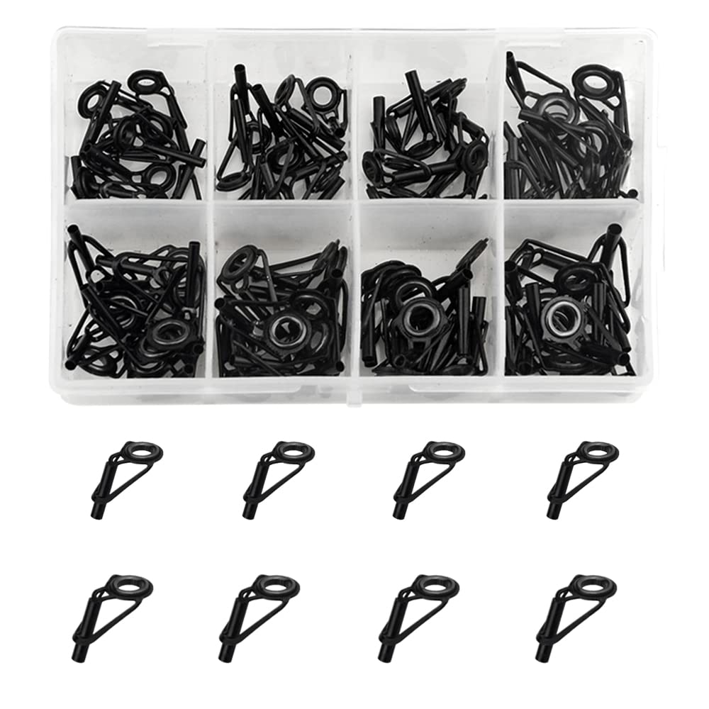 WMYCONGCONG 80 Pcs Rod Tip Eye Repair Kit Fishing Rod Guides Fishing Rod Parts Tip Repair DIY Set Kit 10 Sizes in a Box (Black)
