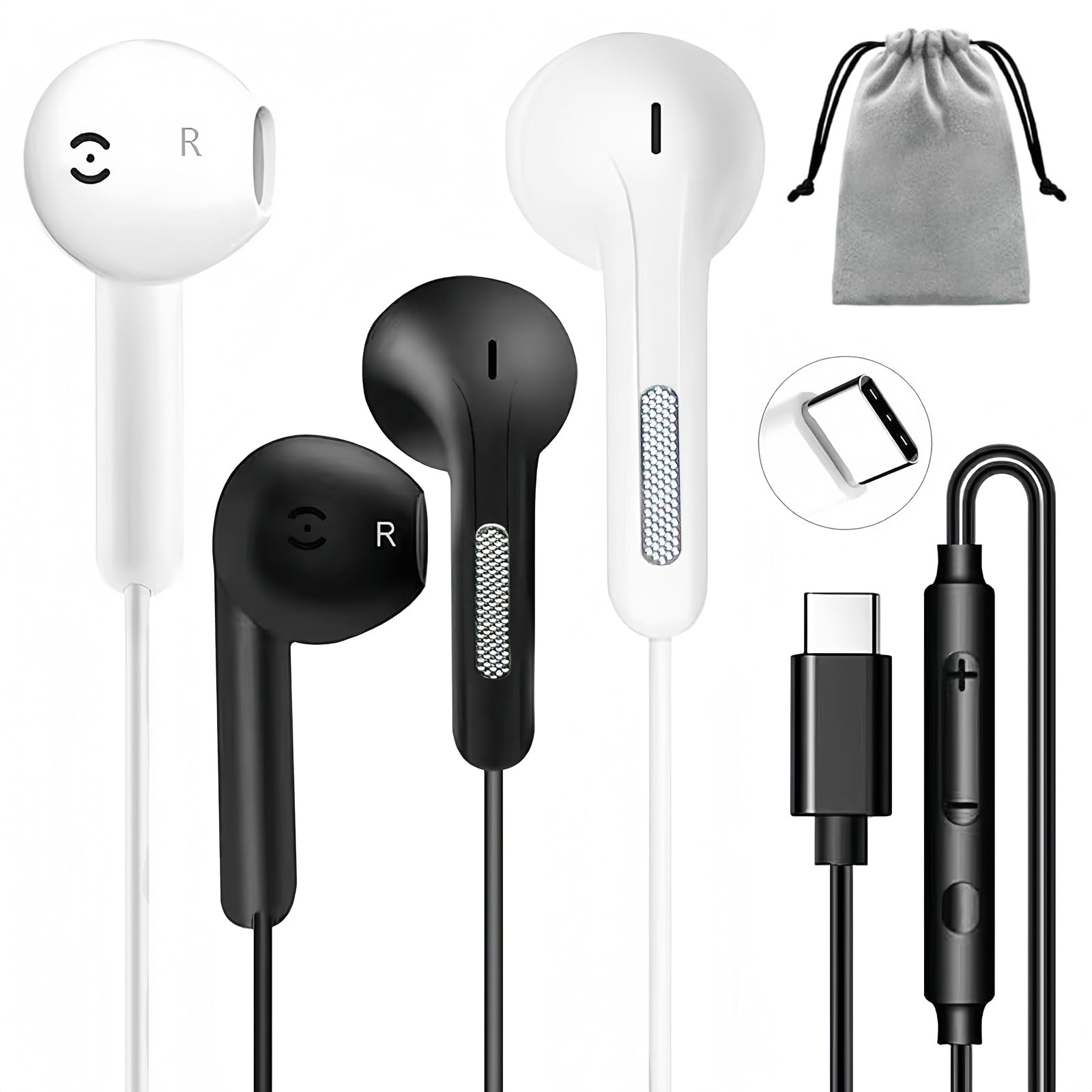 Photo 1 of 2 Pack USB C Headphones for iPhone 17/16/15 Pro Max/Plus, Wired Earbuds with Mic & Volume Control, HiFi Stereo Noise Cancelling Type C Earphones Wired for iPad, Samsung Galaxy S23/S22/S21/S20/Ultra