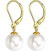 925 Sterling Silver Simulated Pearl Eardrop 18k Gold Plated Leverback Dangle Earrings