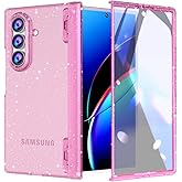 FABSPARK Case for Samsung Galaxy Z Fold 7 Built-in Screen Protector,Hinge Protection,Sparkly Bling Glitter Crystal Clear Transparent Slim Fit Acrylic Hard PC for Samsung Z Fold 7 Case,Glitter Pink