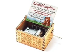 Jofanvin Gifts for Granddaughter from Grandpa/Grandma Hand Crank Engraved Music Box- Mechanism Antique Vintage Personalizable Gifts for Christmas/Birthday/Wedding